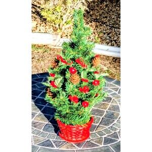 Vintage Desk-top Small 16" Artificial Ribbons/Berries/Mistletoe Christmas Tree